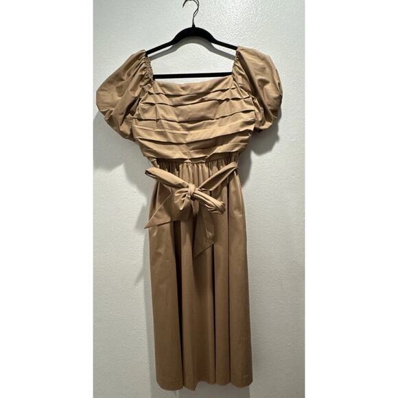 Elie Tahari Dress Women’s Size 2 Topaz Midi Off The Shoulder Belted Rattan - Picture 1 of 12